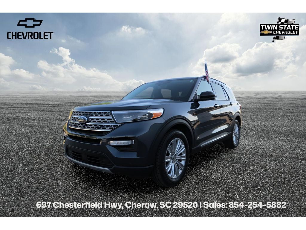 2022 Ford Explorer Limited in Stone Blue Met — front three-quarter view