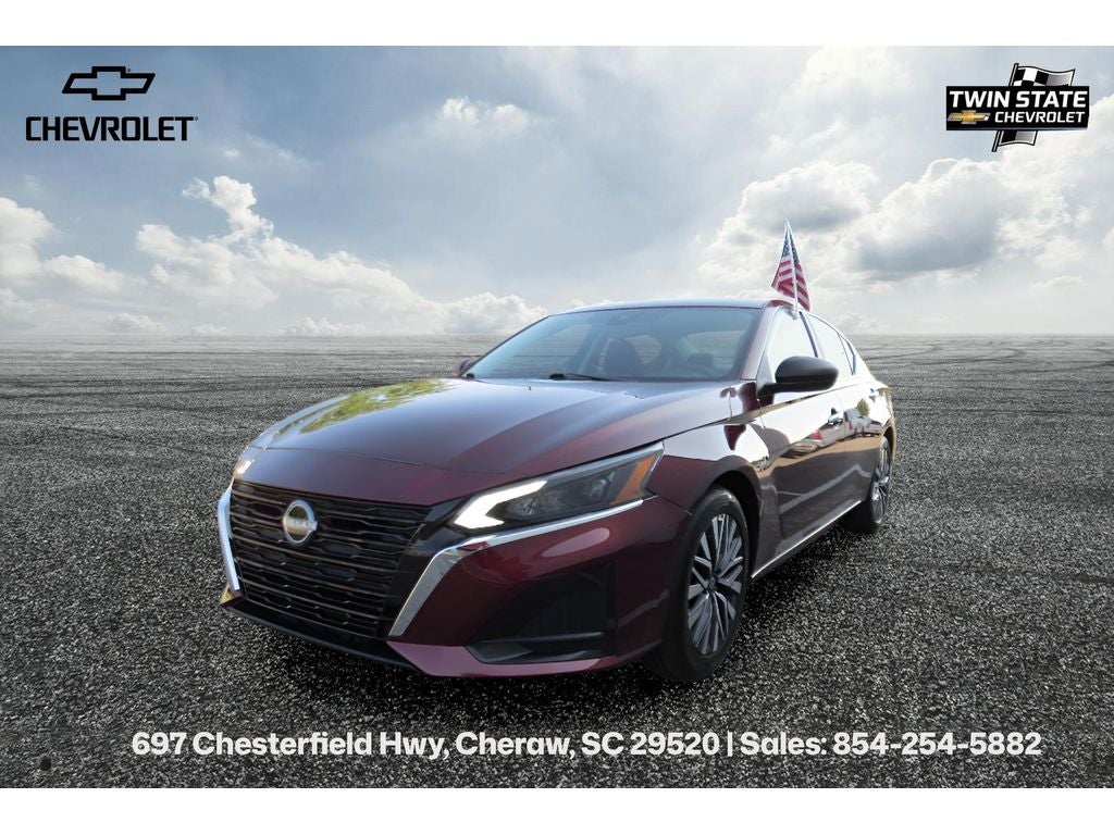 2025 Nissan Altima SV in Maroon — front three-quarter view