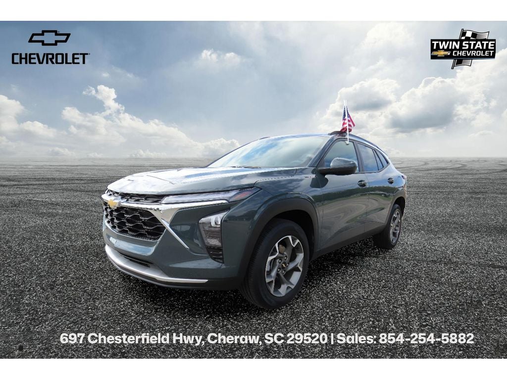2025 Chevrolet Trax LT in Cypress Gray — front three-quarter view